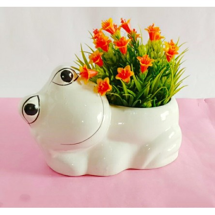 Frog Shape White Ceramic Pot